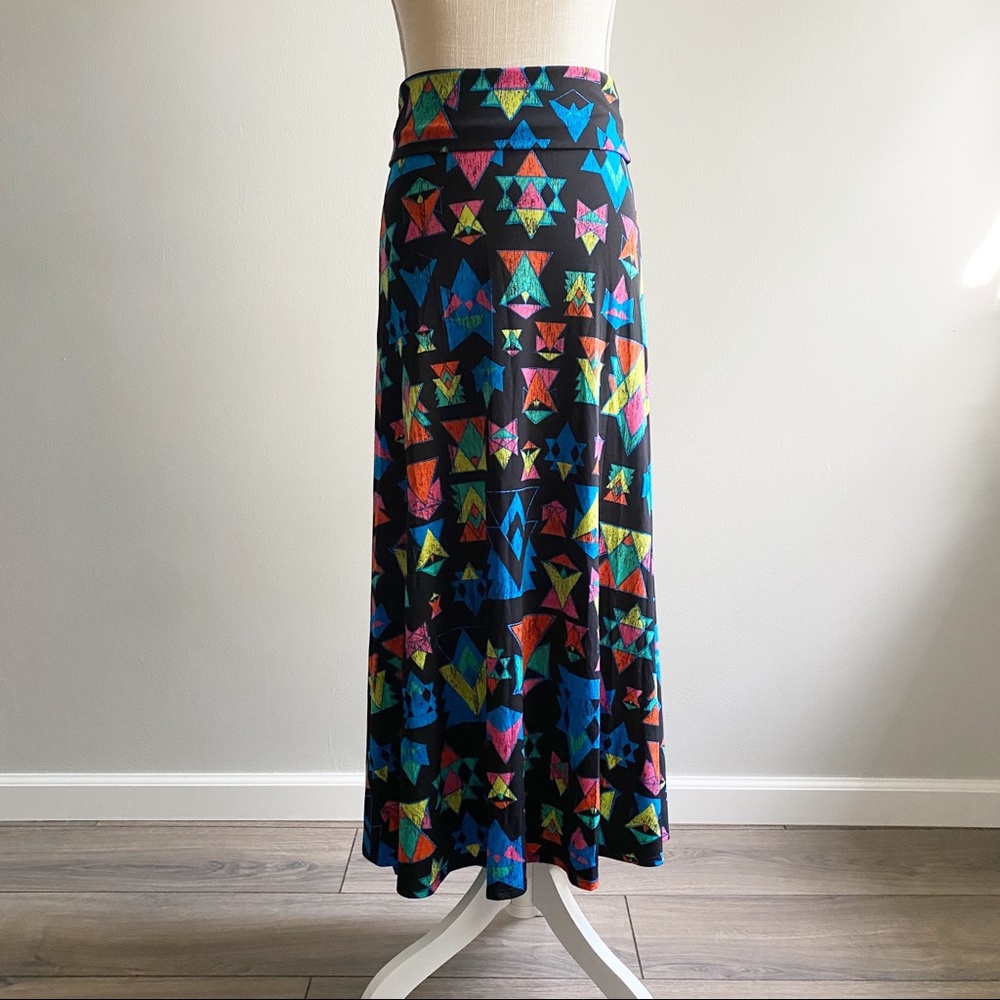 LuLaRoe Neon Geometric Print Black Maxi Skirt